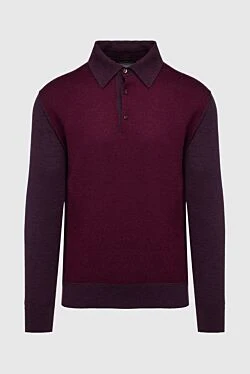 Long sleeve polo in silk and cashmere burgundy for men