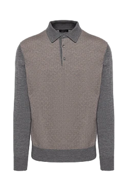 Polo with long sleeves made of silk and cashmere, beige for men