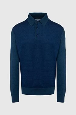 Long Sleeve Polo in Silk and Cashmere blue for men