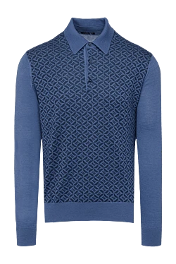 Silk and cashmere long sleeve polo blue for men