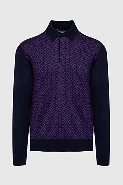 Long Sleeve Polo in Silk and Cashmere blue for men