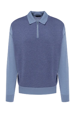 Silk and cashmere long sleeve polo blue for men