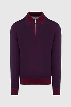 Long sleeve polo in silk and cashmere burgundy for men