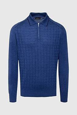 Long Sleeve Polo in Silk and Cashmere blue for men