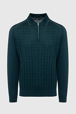 Long sleeve polo in silk and cashmere green for men