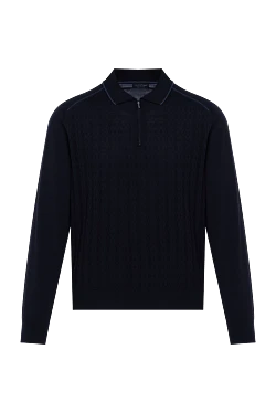 Long Sleeve Polo in Silk and Cashmere blue for men