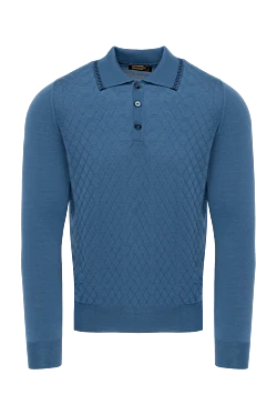 Silk and cashmere long sleeve polo blue for men