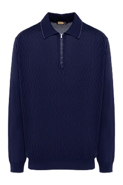 Long Sleeve Polo in Silk and Alligator blue for men