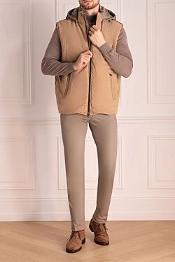 Suede and polyamide vest beige for men