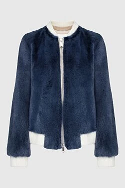 Blue fur bomber jacket for women