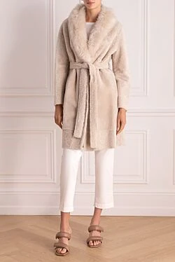 Beige women's mouton fur coat