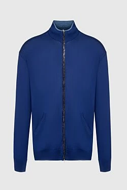 Blue men's wool cardigan