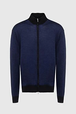 Men's cardigan made of wool and silk blue