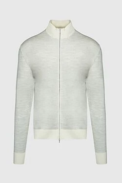 Men's cardigan made of wool and silk, white