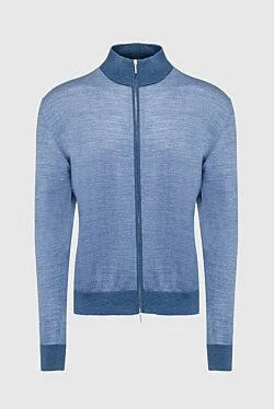 Men's cardigan made of wool and silk blue