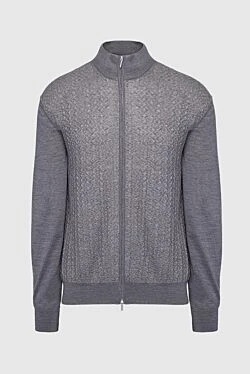 Men's cardigan made of wool and silk, gray