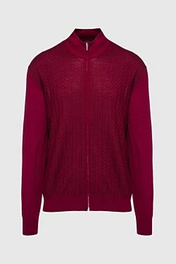 Men's cardigan made of wool and silk, burgundy