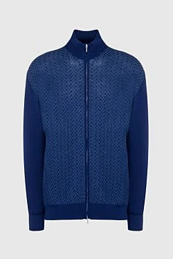 Men's cardigan made of wool and silk blue