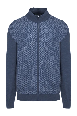 Men's cardigan made of wool and silk blue