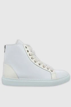 White leather and fur sneakers for women