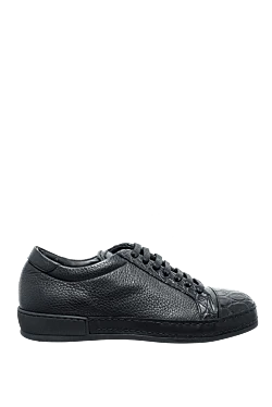 Black leather sneakers for men