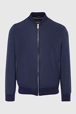 Jacket made of polyester, genuine leather and polyamide blue for men