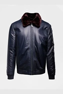 Genuine leather jacket blue for men