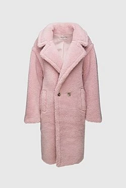 Women's pink fur coat made of wool and acrylic