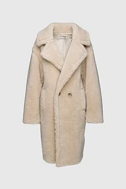 Women's beige wool and acrylic fur coat