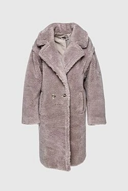 Women's beige wool and acrylic fur coat