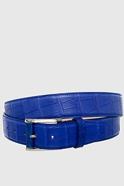 Crocodile leather belt blue for men