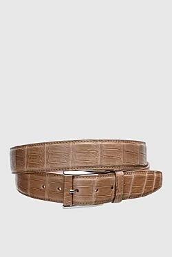 Beige crocodile leather belt for men