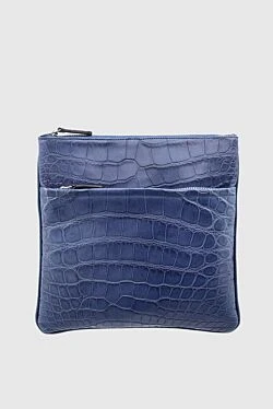 Blue crocodile leather shoulder bag for men