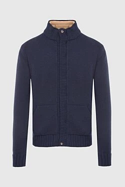 Blue men's wool cardigan