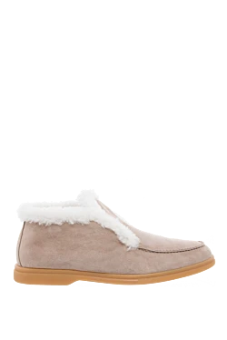 Beige suede and fur loafers for women