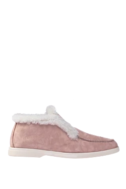 Pink suede and fur loafers for women