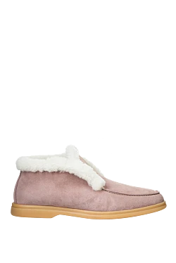 Pink suede and fur loafers for women