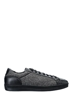 Gray leather and textile sneakers for men