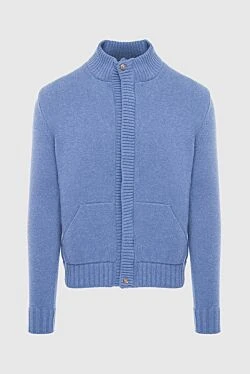 Men's blue wool cardigan