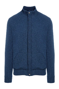 Men's blue wool cardigan