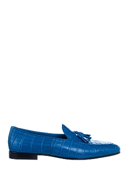 Blue crocodile leather loafers for men