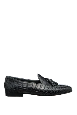 Black crocodile leather loafers for men