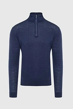 Wool, silk and cashmere troyer blue for men