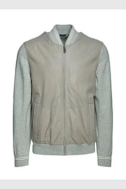 Wool and genuine leather jacket beige for men