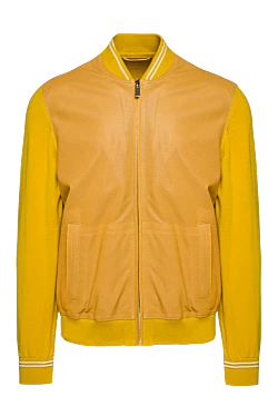 Men's cardigan made of wool and genuine leather, yellow