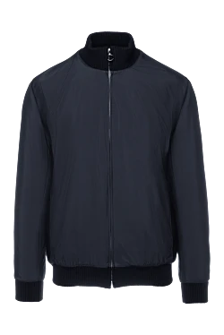 Куртка-бомбер кашемировая с вставками из кожи синяя мужская