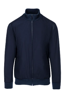 Куртка синяя кашемировая с эластичными вставками и кожаными элементами мужская