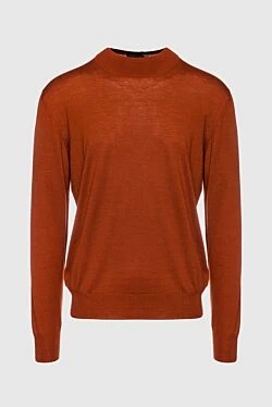 Men's jumper with a high stand-up collar made of cashmere, wool and silk orange