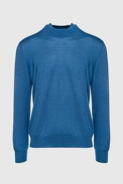 Men's jumper with a high stand-up collar made of cashmere, wool and silk blue