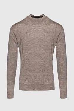 Men's jumper with a high stand-up collar made of cashmere, wool and silk brown